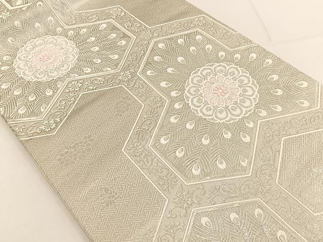 平和屋着物◎六通柄袋帯 唐織 毘沙門亀甲花文 銀糸 正絹 逸品 BAAT3512ui