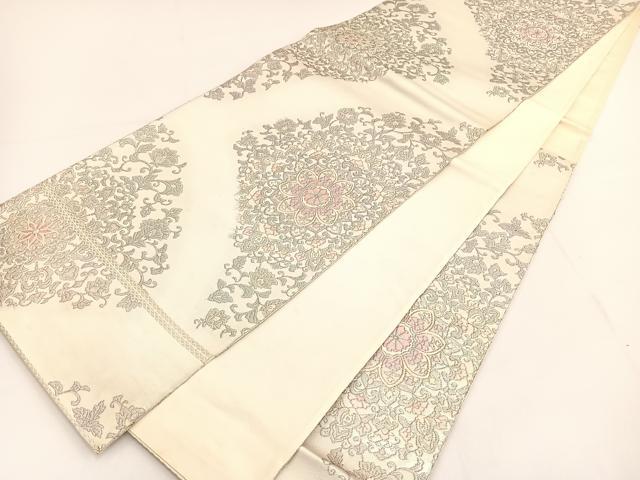 平和屋着物◎六通柄袋帯 唐織 花唐草文 プラチナ箔 正絹 逸品 BAAT3518ui