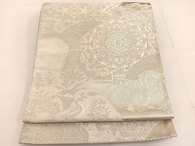 平和屋着物◎六通柄袋帯 唐織 地紙花文 銀糸 正絹 逸品 BAAT3523ui