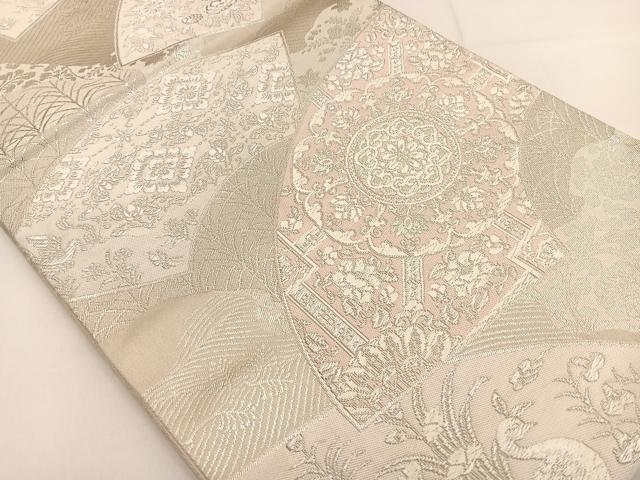 平和屋着物◎六通柄袋帯 唐織 地紙花文 銀糸 正絹 逸品 BAAT3523ui