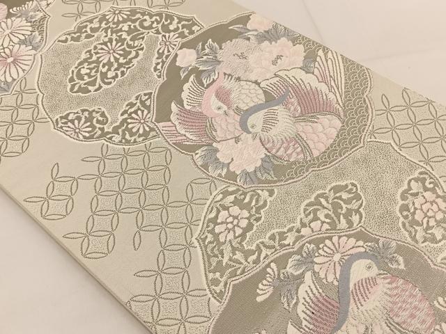 平和屋着物◎六通柄袋帯 唐織 清風鳳凰文 プラチナ箔 銀糸 正絹 逸品 BAAT3614ui