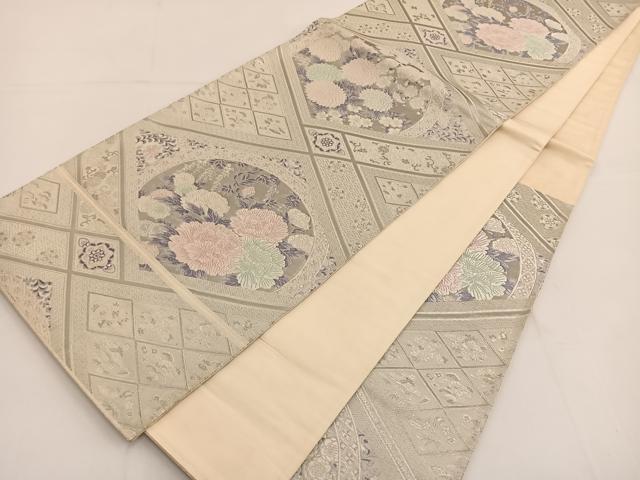 平和屋着物◎六通柄袋帯 唐織 草花丸文 銀糸 正絹 逸品 BAAT3616ui
