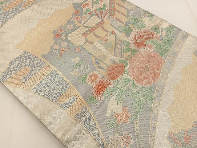 平和屋着物◎宝珠本佐賀錦 六通柄袋帯 九百錦 扇面花鳥文 金銀糸 正絹 逸品 BAAT3618ui