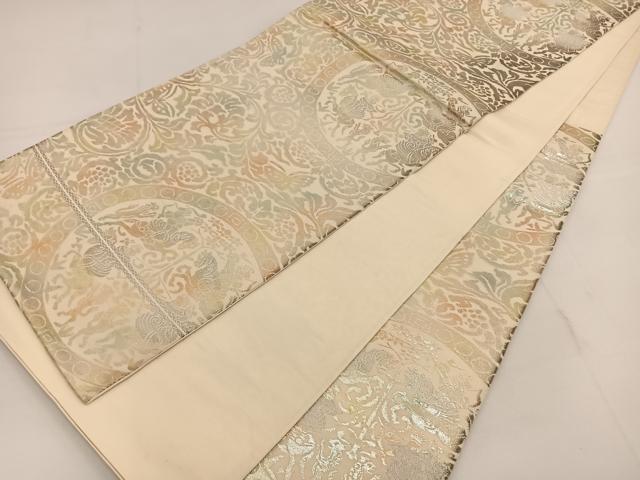 平和屋着物◎六通柄袋帯 狩猟円文 銀糸 正絹 逸品 BAAT3623ui