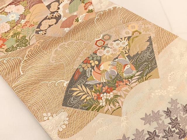 平和屋着物◎六通柄袋帯 唐織 地紙花鳥文 金銀糸 正絹 逸品 BAAT3626ui