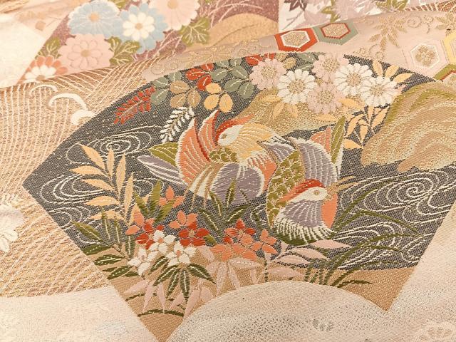 平和屋着物◎六通柄袋帯 唐織 地紙花鳥文 金銀糸 正絹 逸品 BAAT3626ui