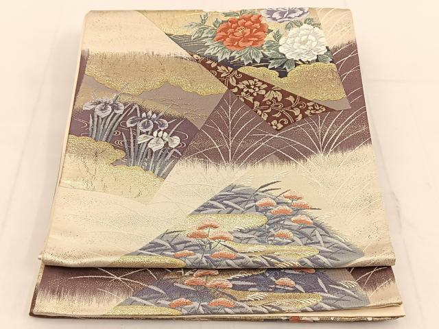 平和屋着物◎六通柄袋帯 唐織 地紙繋ぎ文 金糸 正絹 逸品 BAAT3637ui
