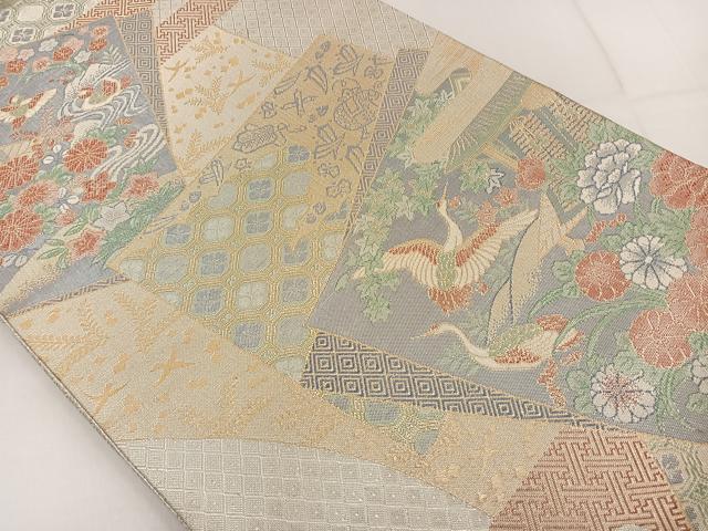 平和屋着物◎宝珠本佐賀錦 六通柄袋帯 正絹九百錦 色紙花鳥文 金銀糸 正絹 逸品 BAAT3639ui