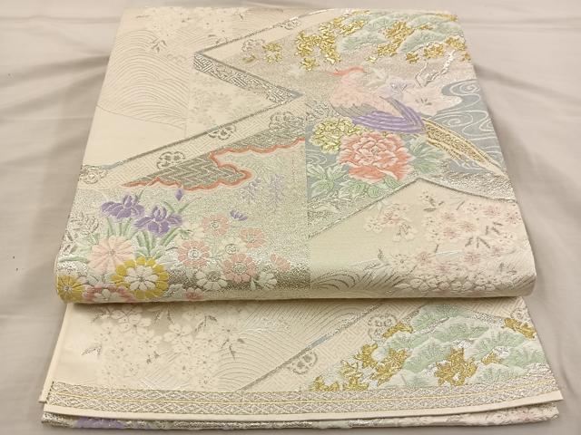 平和屋着物◎六通柄袋帯 唐織 屏風花鳥文 金銀糸 正絹 逸品 BAAT3844xa