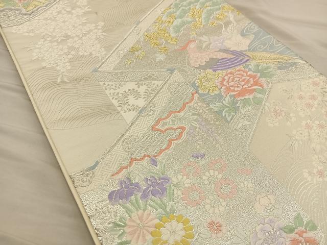 平和屋着物◎六通柄袋帯 唐織 屏風花鳥文 金銀糸 正絹 逸品 BAAT3844xa