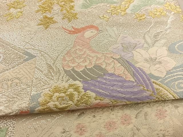 平和屋着物◎六通柄袋帯 唐織 屏風花鳥文 金銀糸 正絹 逸品 BAAT3844xa