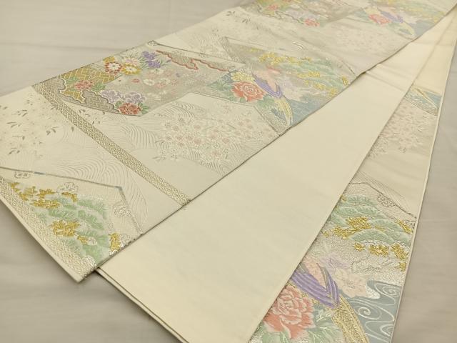 平和屋着物◎六通柄袋帯 唐織 屏風花鳥文 金銀糸 正絹 逸品 BAAT3844xa