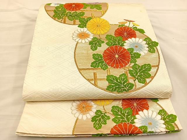 平和屋着物◎六通柄袋帯 唐織 花丸文 金糸 正絹 逸品 BAAT3860xa