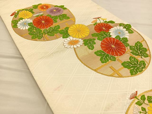 平和屋着物◎六通柄袋帯 唐織 花丸文 金糸 正絹 逸品 BAAT3860xa