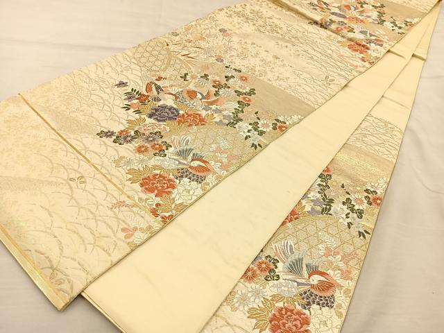 平和屋着物◎六通柄袋帯 唐織 間垣鴛鴦花文 金銀糸 正絹 逸品 BAAT3865xa