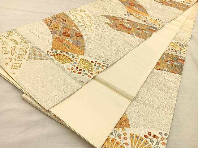 平和屋着物◎六通柄袋帯 唐織 地紙花鳥文 鶴 金銀糸 正絹 逸品 BAAT3866xa