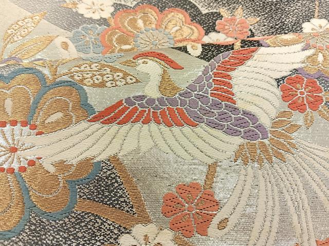 平和屋着物◎六通柄袋帯 唐織 尾長鳥花文 金銀糸 正絹 逸品 BAAT3878xa