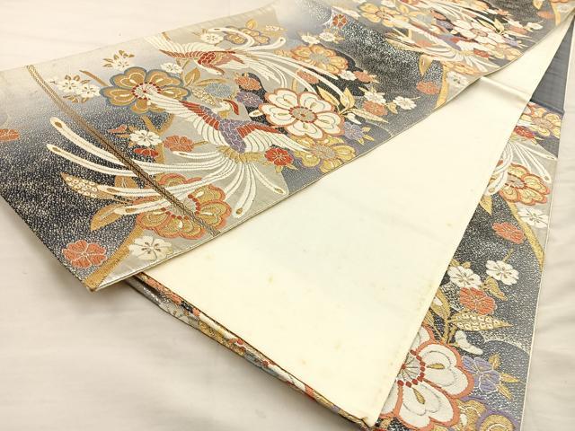 平和屋着物◎六通柄袋帯 唐織 尾長鳥花文 金銀糸 正絹 逸品 BAAT3878xa