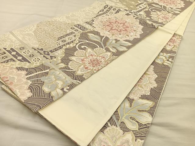 平和屋着物◎六通柄袋帯 道長花文 金糸 正絹 逸品 BAAT3881xa