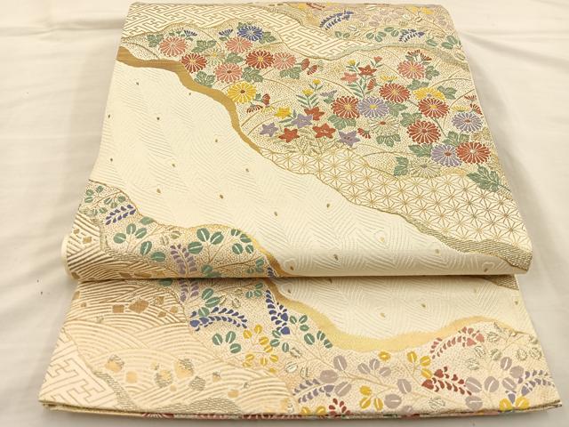 平和屋着物◎六通柄袋帯 唐織 道長草花文 金銀糸 正絹 逸品 BAAT3888xa