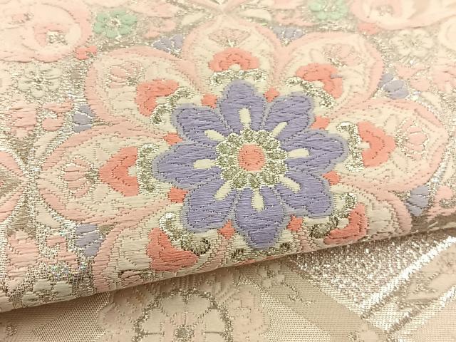 平和屋着物◎六通柄袋帯 唐織 花菱文 銀糸 正絹 逸品 BAAT3909xa