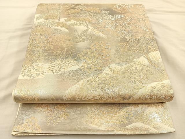 平和屋着物◎六通柄袋帯 鶴 京洛錦 二重引箔 正絹 逸品 BAAT3932xa