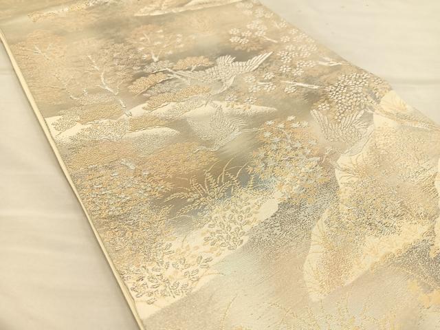 平和屋着物◎六通柄袋帯 鶴 京洛錦 二重引箔 正絹 逸品 BAAT3932xa