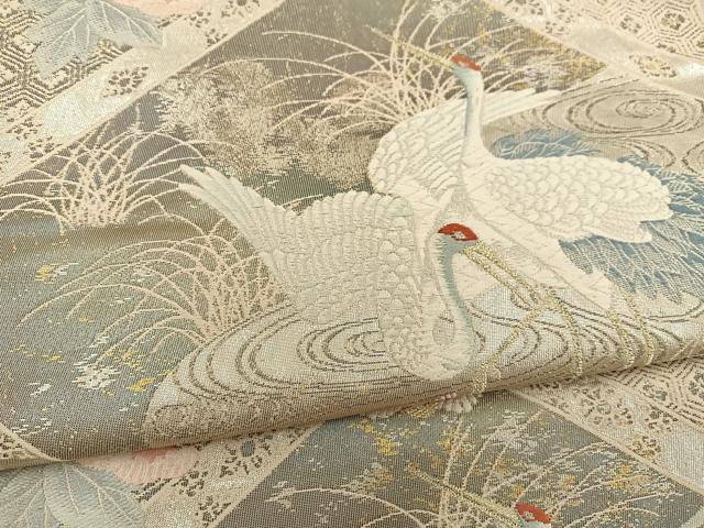 平和屋着物◎六通柄袋帯 唐織 草花文 鶴 金銀糸 正絹 逸品 BAAT3938xa