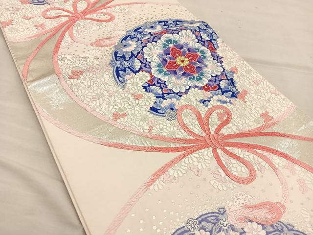 平和屋着物◎六通柄袋帯 唐織 花丸文 金銀糸 正絹 逸品 BAAT3939xa