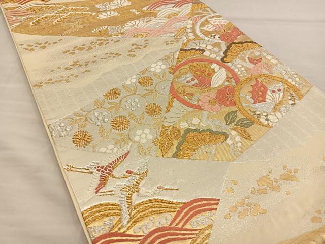 平和屋着物◎六通柄袋帯 唐織 花蝶丸文 金銀糸 正絹 逸品 BAAT3943xa