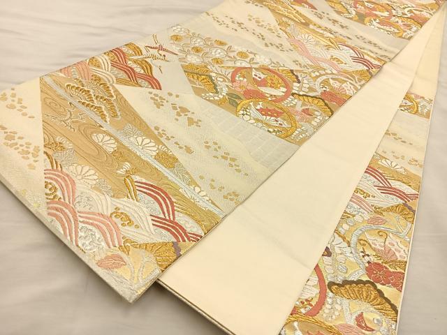 平和屋着物◎六通柄袋帯 唐織 花蝶丸文 金銀糸 正絹 逸品 BAAT3943xa