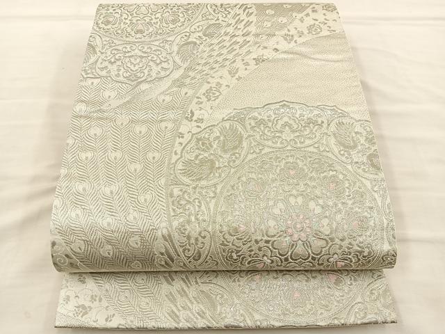 平和屋着物◎六通柄袋帯 唐織 花丸文 銀糸 正絹 逸品 BAAT3954xa