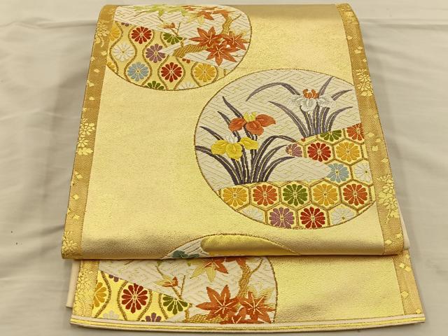 平和屋着物◎六通柄袋帯 唐織 花丸文 金糸 正絹 逸品 BAAT3961xa