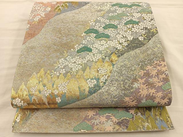 平和屋着物◎六通柄袋帯 唐織 草花文 金銀糸 正絹 逸品 BAAT3993xa