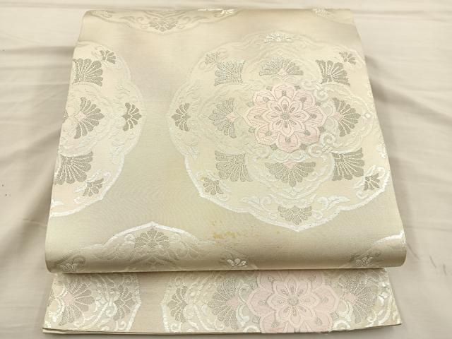 平和屋着物◎六通柄袋帯 唐織 正倉院花文 銀糸 正絹 逸品 BAAT3996xa
