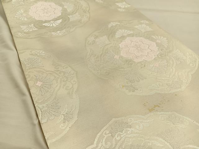 平和屋着物◎六通柄袋帯 唐織 正倉院花文 銀糸 正絹 逸品 BAAT3996xa