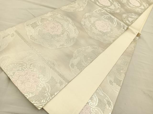 平和屋着物◎六通柄袋帯 唐織 正倉院花文 銀糸 正絹 逸品 BAAT3996xa