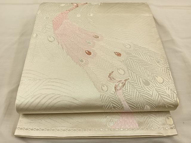 平和屋着物◎六通柄袋帯 唐織 孔雀 銀糸 正絹 逸品 BAAT3998xa