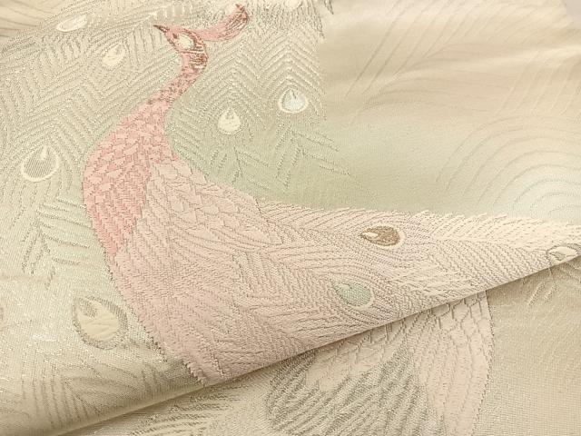 平和屋着物◎六通柄袋帯 唐織 孔雀 銀糸 正絹 逸品 BAAT3998xa
