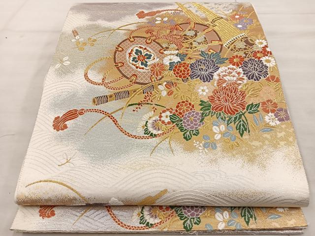平和屋着物◎六通柄袋帯 唐織 鼓花文 金銀糸 正絹 逸品 BAAT4443wb