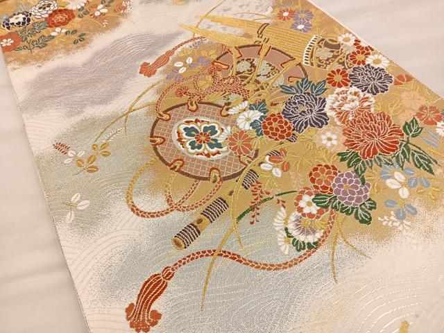 平和屋着物◎六通柄袋帯 唐織 鼓花文 金銀糸 正絹 逸品 BAAT4443wb