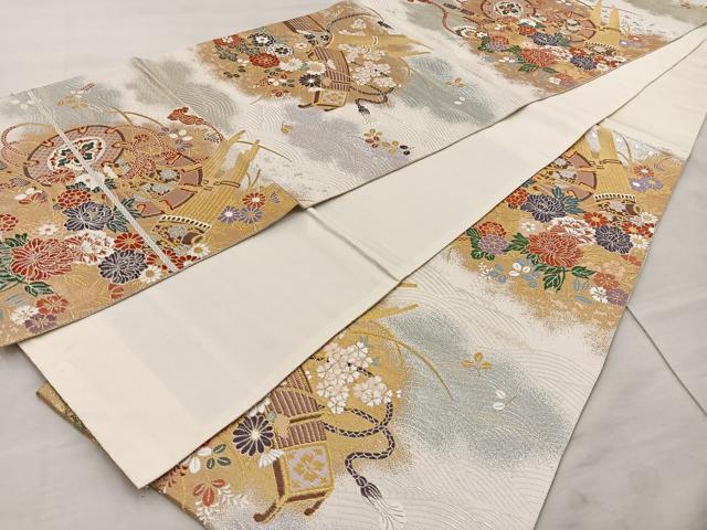 平和屋着物◎六通柄袋帯 唐織 鼓花文 金銀糸 正絹 逸品 BAAT4443wb