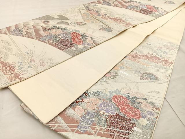 平和屋着物◎六通柄袋帯 唐織 花鳥錦 飾花文 プラチナ二重織 正絹 逸品 BAAT4479wb