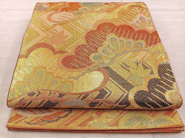 平和屋着物◎六通柄袋帯 笠松文 金糸 正絹 逸品 BAAT4505wb