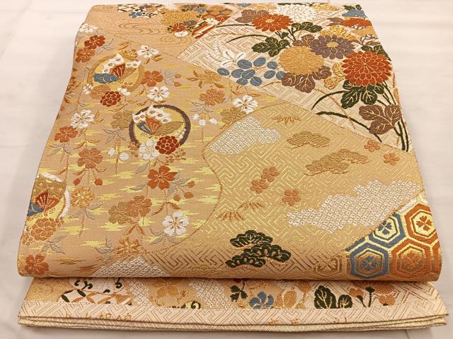 平和屋着物◎佐賀錦 六通柄袋帯 慶長小袖 金糸 正絹 逸品 BAAT4519wb
