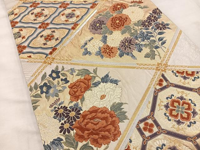平和屋着物◎六通柄袋帯 唐織 草花文 金糸 正絹 逸品 BAAT4523wb