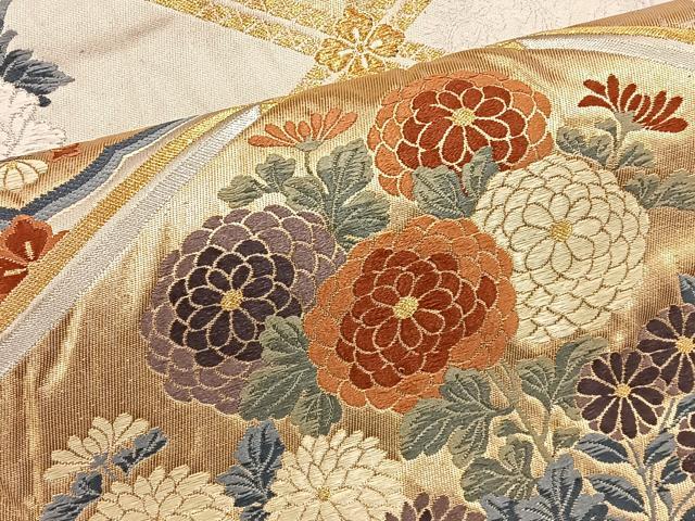 平和屋着物◎六通柄袋帯 唐織 草花文 金糸 正絹 逸品 BAAT4523wb