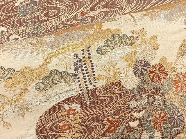平和屋着物◎六通柄袋帯 流水花文 金銀糸 正絹 逸品 BAAT4541wb