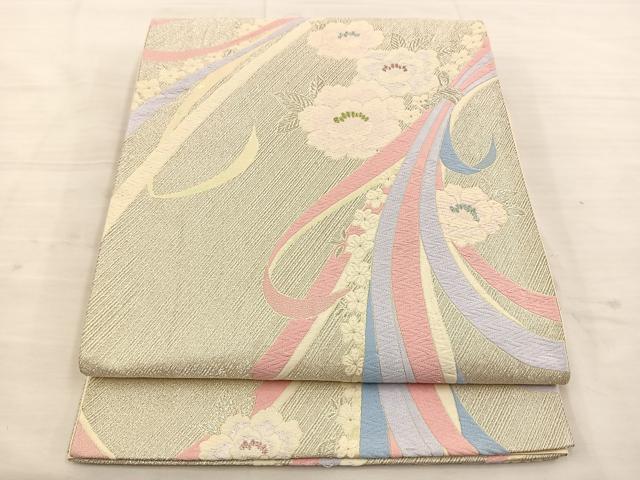 平和屋着物◎六通柄袋帯 唐織 草花文 銀糸 正絹 逸品 BAAT4707kg
