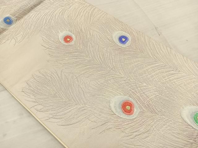 平和屋着物◎六通柄袋帯 唐織 孔雀花文 金銀糸 正絹 逸品 BAAT4768kg